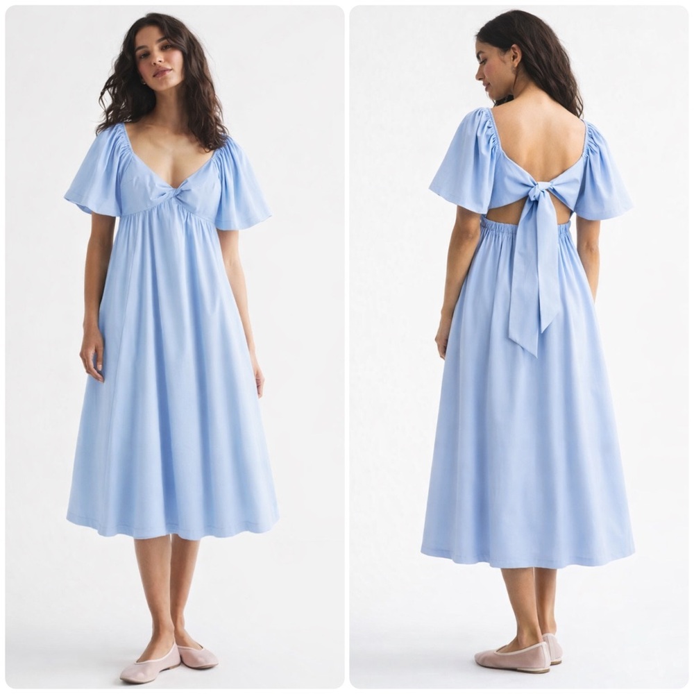 Abercrombie & Fitch Angel Sleeve Twist Front Midi Dress Blue Size Medium Petite